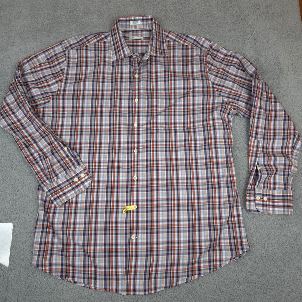 Peter Millar Mens Plaid Button Down Shirt Long Sleeve Extra Large XL